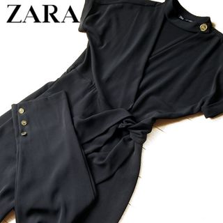 ザラ(ZARA)の美品 ザラ ZARA カシュクールオールインワン ブラック(オールインワン)