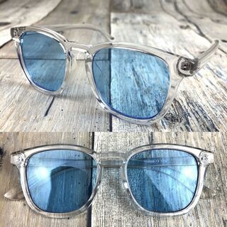 クリアフレーム ウエリントンタイプ ライトブルー ボストン サングラス 眼鏡(サングラス/メガネ)
