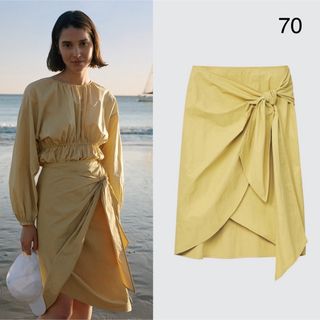 ユニクロ(UNIQLO)のUNIQLO JW ANDERSON ラップノットスカート イエロー 洗える70(ひざ丈スカート)