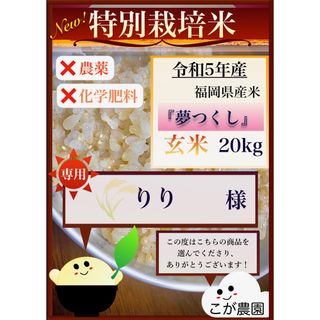 りり様専用　福岡県産「夢つくし」令和５年産　玄米20kg(米/穀物)