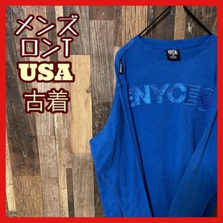 ブルー 刺繍 メンズ M ロンT USA古着 90s 長袖 Tシャツ(Tシャツ/カットソー(七分/長袖))