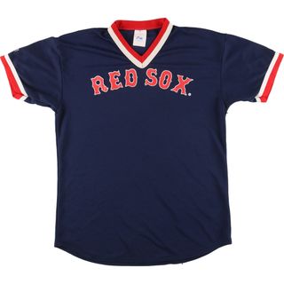 古着 90年代 マジェスティック MAJESTIC MLB BOSTON RED SOX ボストンレッドソックス Vネック ゲームシャツ ベースボールシャツ USA製 メンズL ヴィンテージ /eaa452253(シャツ)