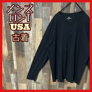 ブラック 無地 ボタン メンズ L USA古着 90s 長袖 Tシャツ(Tシャツ/カットソー(七分/長袖))