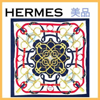 Hermes - エルメス カレ90 黄金の拍車 スカーフ ストール 大判 レディース ネイビー