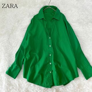 ザラ(ZARA)のZARA ザラ コットン100%グリーンカラーオーバーシャツ(シャツ/ブラウス(長袖/七分))