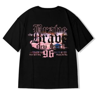 バックプリント 半袖 ストリート 黒 Tシャツ メンズ XL ビッグシルエット(Tシャツ/カットソー(半袖/袖なし))