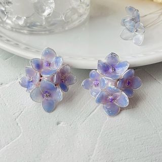 798 期間限定　紫陽花　青紫　グラデーション　パール　ピアス　イヤリング　花(ピアス)