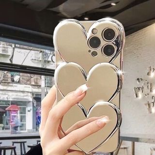 【大人気⭐️】iPhoneケース 韓国 シルバー iPhoneミラー ハート(iPhoneケース)