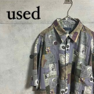 VINTAGE - 【美品】used  古着　レトロ　模様　デザイン　プリーツ　半袖　シャツ