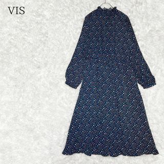 vis ビス 小花柄Aラインシャーリングネックワンピース(ロングワンピース/マキシワンピース)