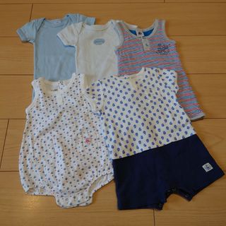 プチバトー(PETIT BATEAU)の【美品】プチバトー　ボディ　ロンパース　3m　60cm　5点セット(ロンパース)