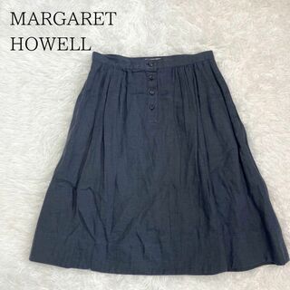 マーガレットハウエル(MARGARET HOWELL)のMARGARETHOWELL マーガレットハウエル ボタンリネンギャザースカート(ひざ丈スカート)