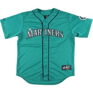 古着 90年代 マジェスティック MAJESTIC MLB SEATTLE MARINERS シアトルマリナーズ ゲームシャツ ベースボールシャツ USA製 メンズL ヴィンテージ /eaa452272(シャツ)