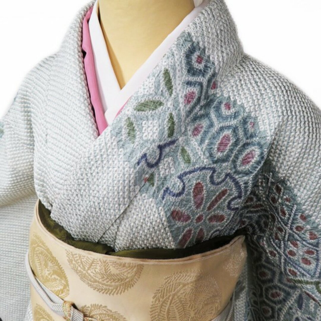 訪問着 着物 中古 正絹 袷 フォーマル 総絞り 七宝 花菱 雪輪 薄 訪問着 着物 中古 正絹 袷 フォーマル 総絞り 七宝 花菱 雪輪 薄