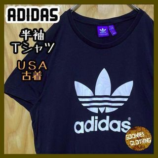 アディダス トレフォイル ロゴ USA古着 90s 半袖 Tシャツ ブラック 黒(Tシャツ/カットソー(半袖/袖なし))