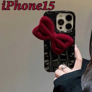【大人気】iPhone15 ケース ビッグリボン ブラック 上品 韓国 トレンド