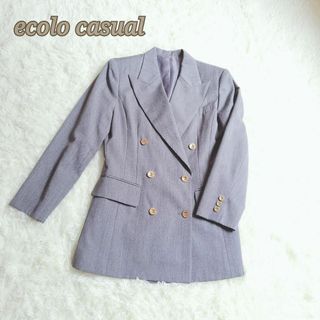 美品 ecolo casual ダブルテーラードジャケット グレー 金ボタン(テーラードジャケット)