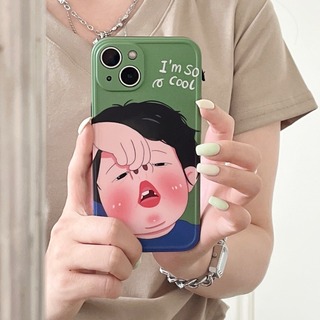 【大人気】iPhone15Pro　スマホ　ケース　韓国　緑　変顔　男子　面白