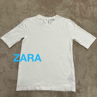 ザラ(ZARA)のZARA ザラ　ニット　半袖　Ｌ　ホワイト(カットソー(半袖/袖なし))