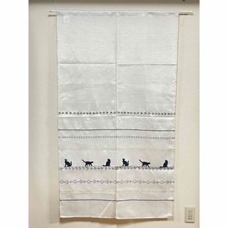 麻混刺繍のれん　黒ネコ85x150cm(のれん)