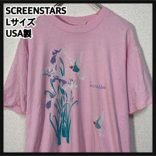 スクリーンスターズ(SCREEN STARS)の【スクリーンスターズ】USA製　半袖Tシャツ　花鳥　ビンテージ　90sピンク66(Tシャツ/カットソー(半袖/袖なし))