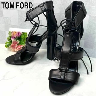 トムフォード(TOM FORD)の極美品✨トムフォード パッチワーク アンクルストラップ サンダル レザー 黒(サンダル)