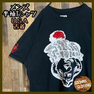 メンズ Tシャツ プリント ブラック USA古着 90s 半袖 黒 袖ロゴ L(Tシャツ/カットソー(半袖/袖なし))