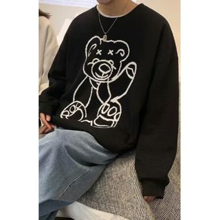 XL　スウェット　パーカー　黒　ユニセックス　トップス　長袖　ストリート　ダンス(Tシャツ/カットソー(七分/長袖))