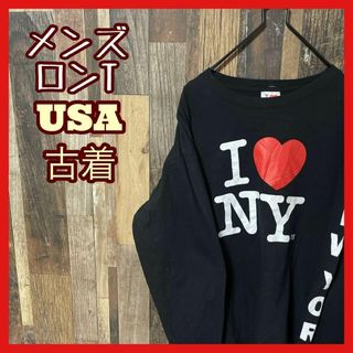 M ブラック プリント ロンT USA古着 90s 長袖 Tシャツ インナー(Tシャツ/カットソー(七分/長袖))