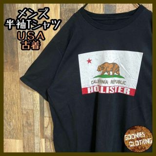 カリフォルニア ベアー 国 アニマル Tシャツ USA古着 半袖 ブラック 黒(Tシャツ/カットソー(半袖/袖なし))