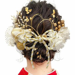 【色:白】JZOON 成人式 髪飾り ヘアアクセサリー アジサイ テールリード (その他)