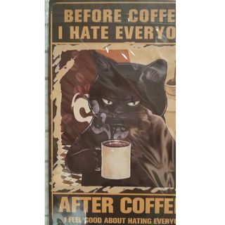 ブリキ看板 黒猫 コーヒー 珈琲 coffee 壁掛け 装飾(ウェルカムボード)