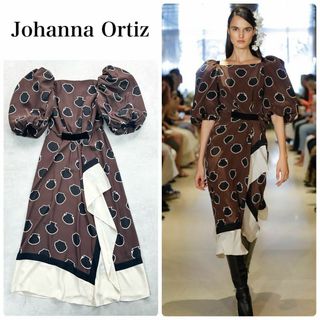 Johanna Ortiz 壺柄　パフスリーブ　シルク　ミディドレス　ミモレ丈(ロングワンピース/マキシワンピース)