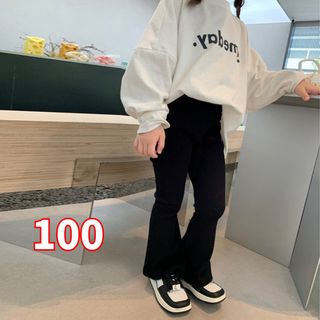 100 フレアパンツ キッズ ブラック リブパンツ ストレッチ 韓国 黒 バレエ(パンツ/スパッツ)