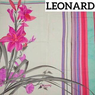 レオナール(LEONARD)の★LEONARD★ スカーフ 大判 花 ストライプ シルク ホワイト(バンダナ/スカーフ)