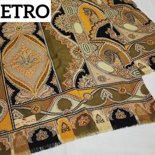 エトロ(ETRO)の★ETRO★ ストール ペイズリー柄 ウール シルク カーキ ブラック イエロー(ストール/パシュミナ)