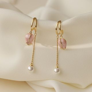 大好評♡　チューリップ　ピンク　ゴールド　チェーン　ピアス　S925　ロング(ピアス)