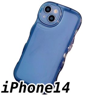 iPhone14 なみなみクリアケース　ブルー　青(iPhoneケース)