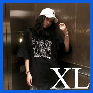 Tシャツ 黒 レディース 半袖 プリント オーバーサイズ ビックシルエット XL(Tシャツ(半袖/袖なし))