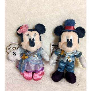 ディズニー(Disney)のファンタジースプリングス　ミッキー　ミニー　ぬいぐるみバッジ　全タグ付き(キャラクターグッズ)