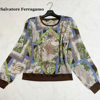 Salvatore Ferragamo - 美品꧁サルヴァトーレフェラガモ꧂カットソー　シルク100% シフォン アニマル