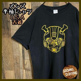 ブラック Tシャツ メンズ プリント イエロー キャラクターUSA古着 半袖(Tシャツ/カットソー(半袖/袖なし))