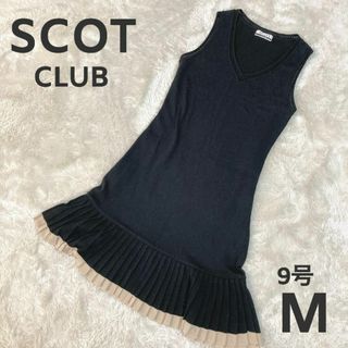 スコットクラブ(SCOT CLUB)のスコットクラブ 綿混 ノースリーブ プリーツスカート ワンピース M ブラック(ミニワンピース)