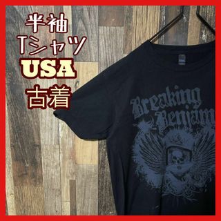 スカル ガイコツ ドクロ M ブラック メンズ USA古着 半袖 Tシャツ(Tシャツ/カットソー(半袖/袖なし))