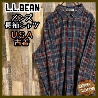 L.L.Bean - エルエルビーン チェック グレー ボタンダウン 長袖 シャツ USA古着 メンズ