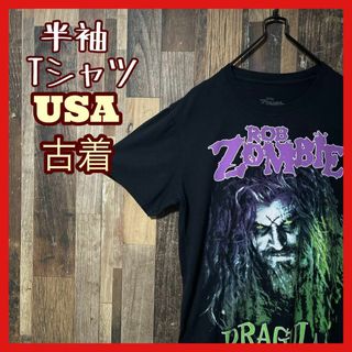 M ロブゾンビ ロック メタル バンT ブラック メンズ 古着 半袖 Tシャツ(Tシャツ/カットソー(半袖/袖なし))