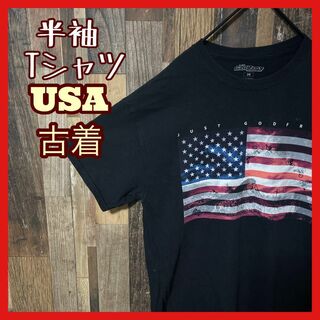 国旗 アメリカ プリント M ブラック メンズ USA古着 半袖 Tシャツ(Tシャツ/カットソー(半袖/袖なし))