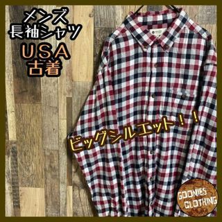 ボタンダウン USA古着 長袖 シャツ チェック レッド ブラック メンズ 白(シャツ)