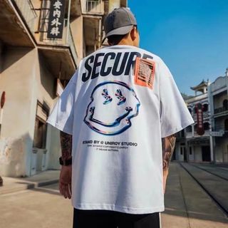 【人気商品】スマイリー バックプリント 半袖 Tシャツ ストリート 白 XL(Tシャツ/カットソー(半袖/袖なし))