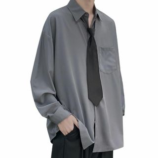 [Bligo] シャツ メンズ 長袖 大きいサイズ ネクタイ付き カジュアル ワ(その他)